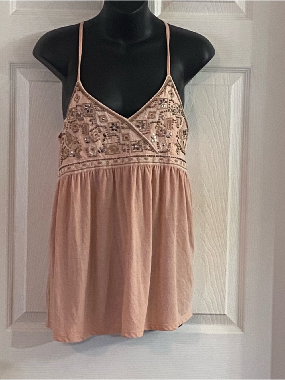 Hollister M embellished Babydoll Blush Pink Spaghetti Strap Women's Tank Top Y2K